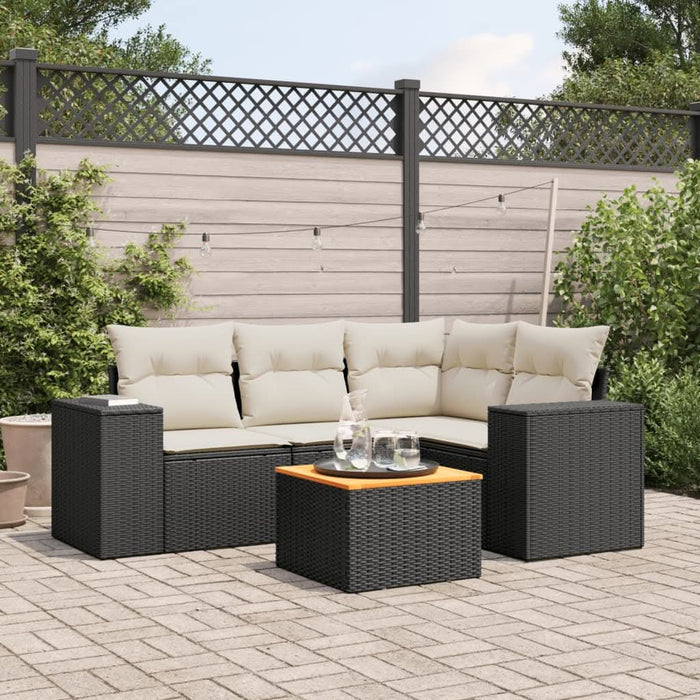 Set mobilier de grădină cu perne, 5 piese, negru, poliratan - WALTI WALTI