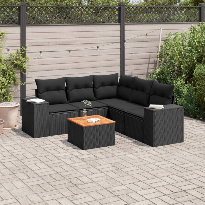 Set mobilier de grădină cu perne, 6 piese, negru, poliratan WALTI