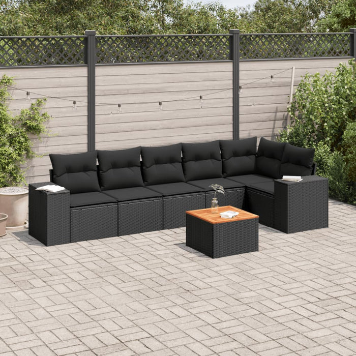 Set canapele de grădină cu perne, 7 piese, negru, poliratan - WALTI WALTI