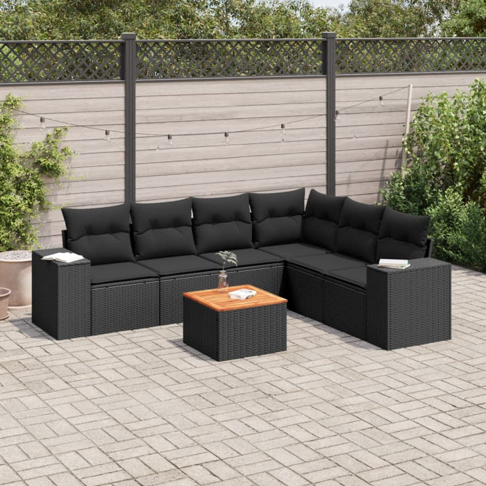 Set canapele de grădină cu perne, 7 piese, negru, poliratan - WALTI WALTI