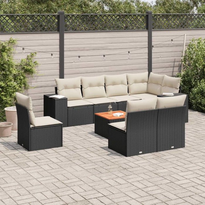 Set mobilier de grădină cu perne, 9 piese, negru, poliratan - WALTI WALTI