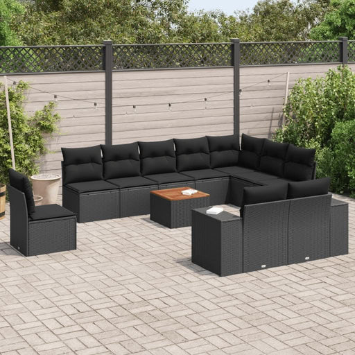 Set canapele de grădină cu perne, 11 piese, negru, poliratan - WALTI WALTI