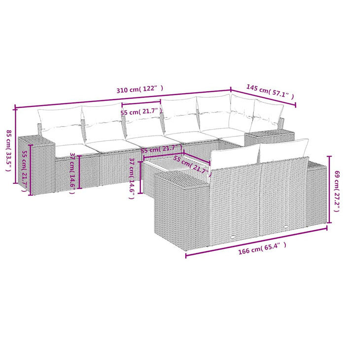 Set mobilier de grădină cu perne, 9 piese, negru, poliratan - WALTI WALTI