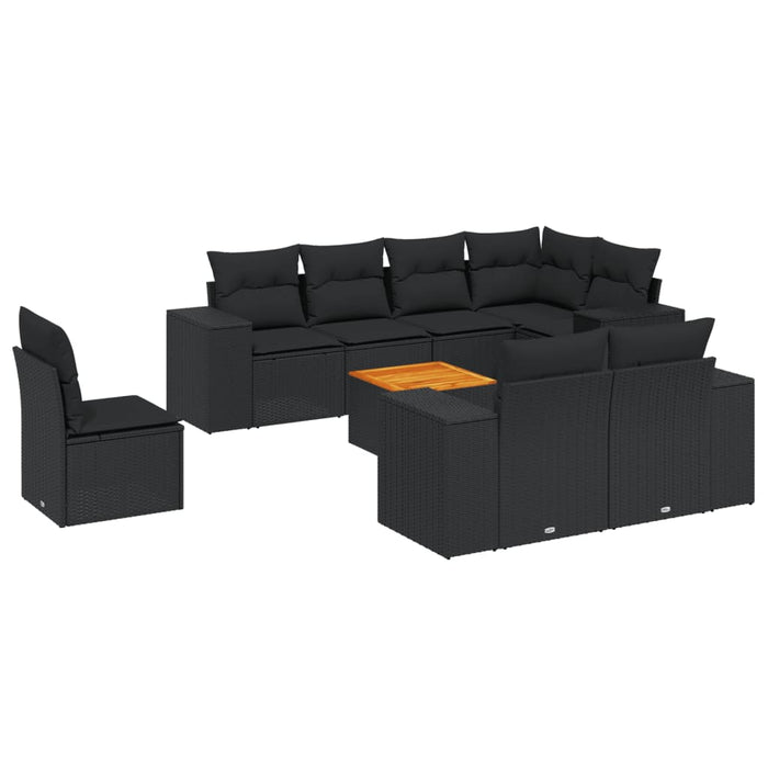 Set mobilier de grădină cu perne, 9 piese, negru, poliratan - WALTI WALTI