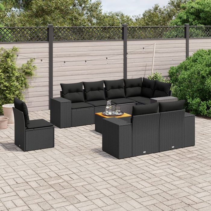 Set mobilier de grădină cu perne, 9 piese, negru, poliratan - WALTI WALTI