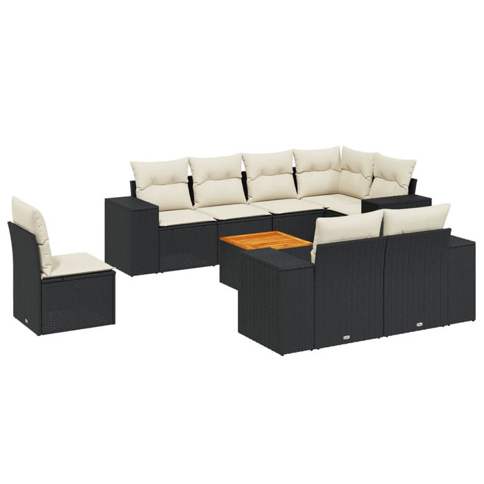 Set mobilier de grădină cu perne, 9 piese, negru, poliratan - WALTI WALTI