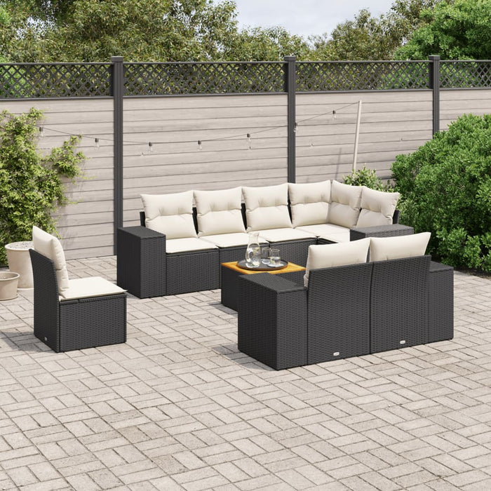 Set mobilier de grădină cu perne, 9 piese, negru, poliratan - WALTI WALTI