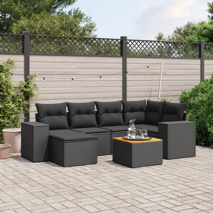 Set canapele de grădină cu perne, 7 piese, negru, poliratan - WALTI WALTI