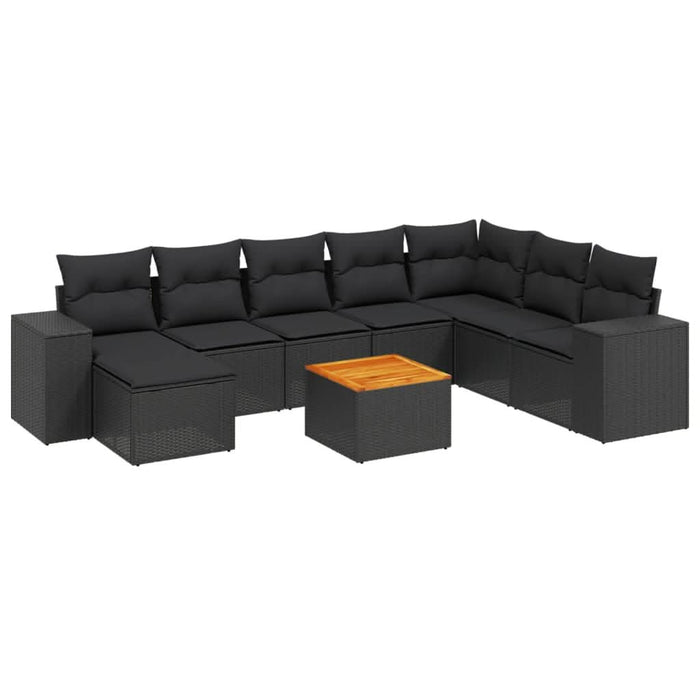 Set mobilier de grădină cu perne, 9 piese, negru, poliratan - WALTI WALTI