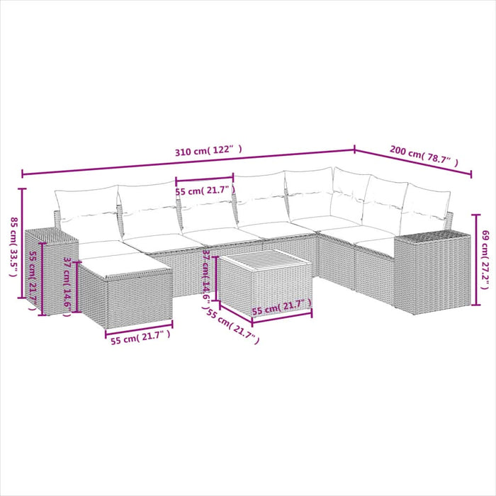 Set mobilier de grădină cu perne, 9 piese, negru, poliratan - WALTI WALTI