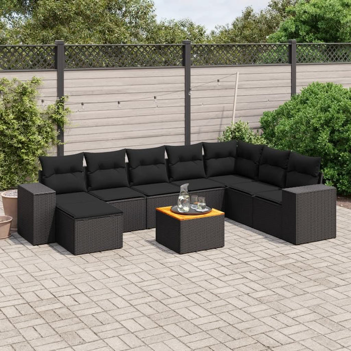 Set mobilier de grădină cu perne, 9 piese, negru, poliratan - WALTI WALTI