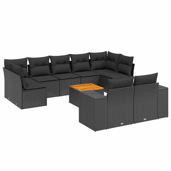 Set canapele de grădină cu perne, 10 piese, negru, poliratan - WALTI WALTI