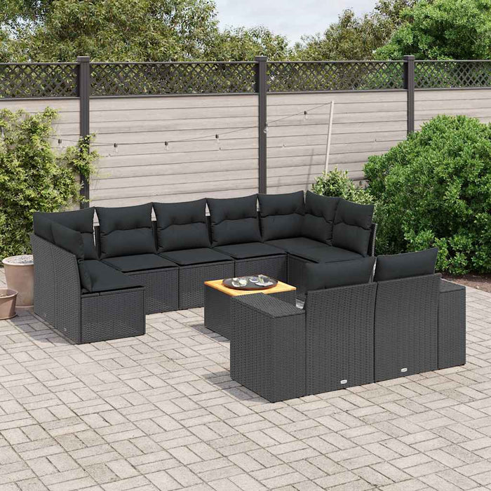 Set canapele de grădină cu perne, 10 piese, negru, poliratan - WALTI WALTI