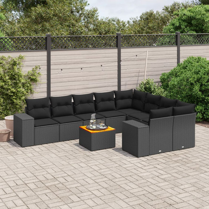Set canapele de grădină cu perne, 10 piese, negru, poliratan - WALTI WALTI