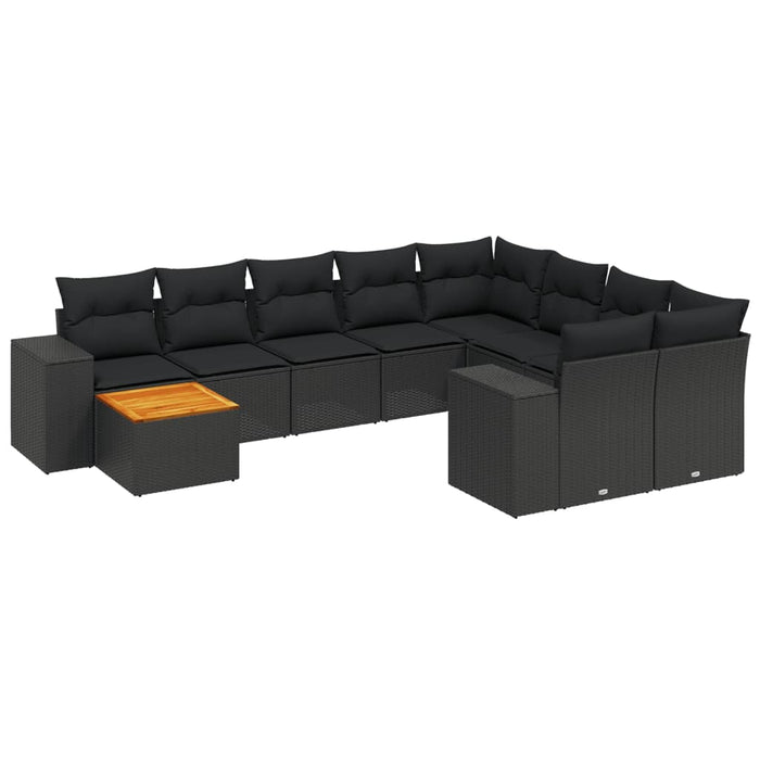 Set canapele de grădină cu perne, 10 piese, negru, poliratan WALTI