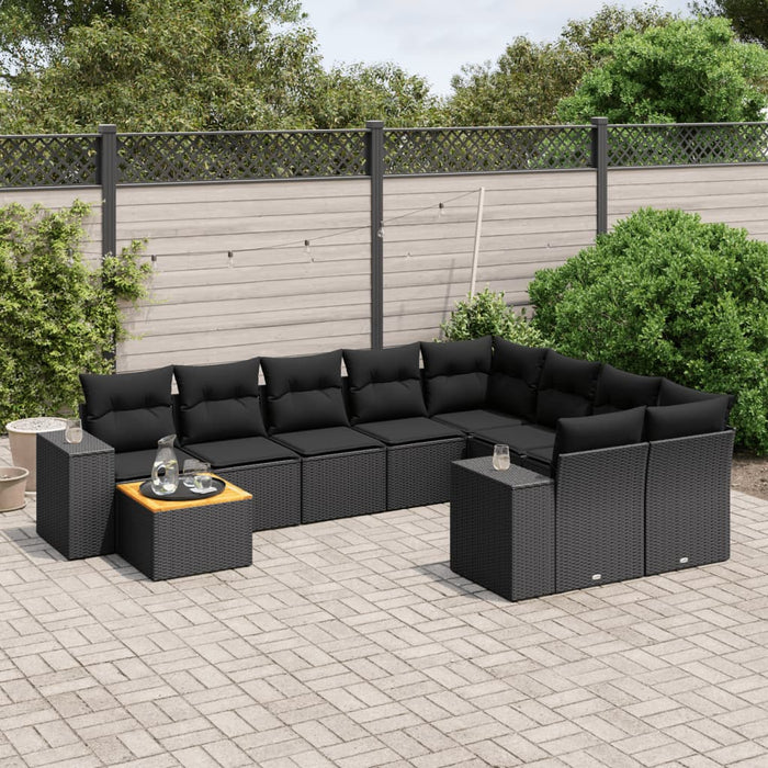 Set canapele de grădină cu perne, 10 piese, negru, poliratan WALTI