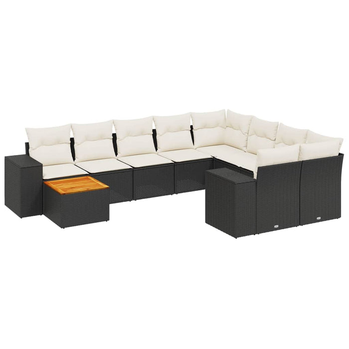 Set canapele de grădină cu perne, 10 piese, negru, poliratan WALTI