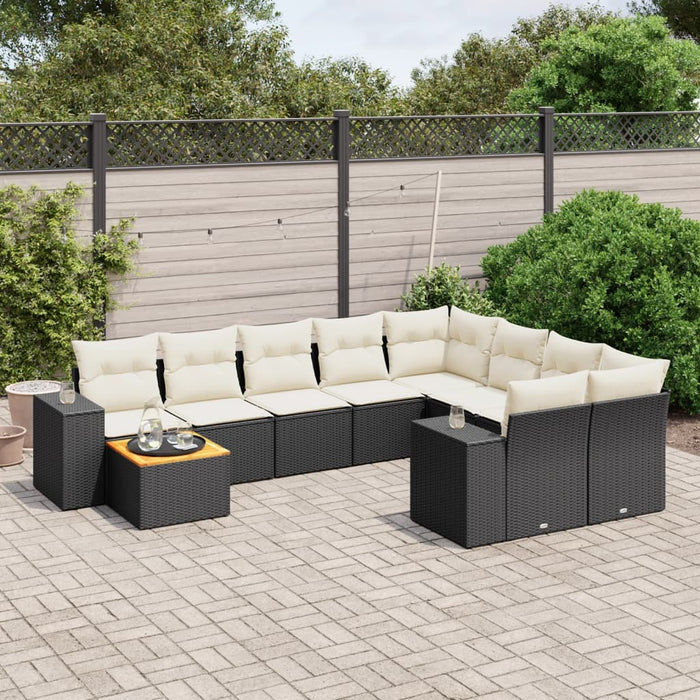 Set canapele de grădină cu perne, 10 piese, negru, poliratan WALTI