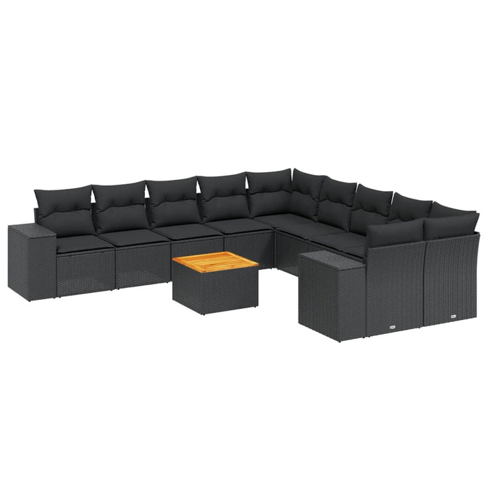 Set canapele de grădină cu perne, 11 piese, negru, poliratan - WALTI WALTI