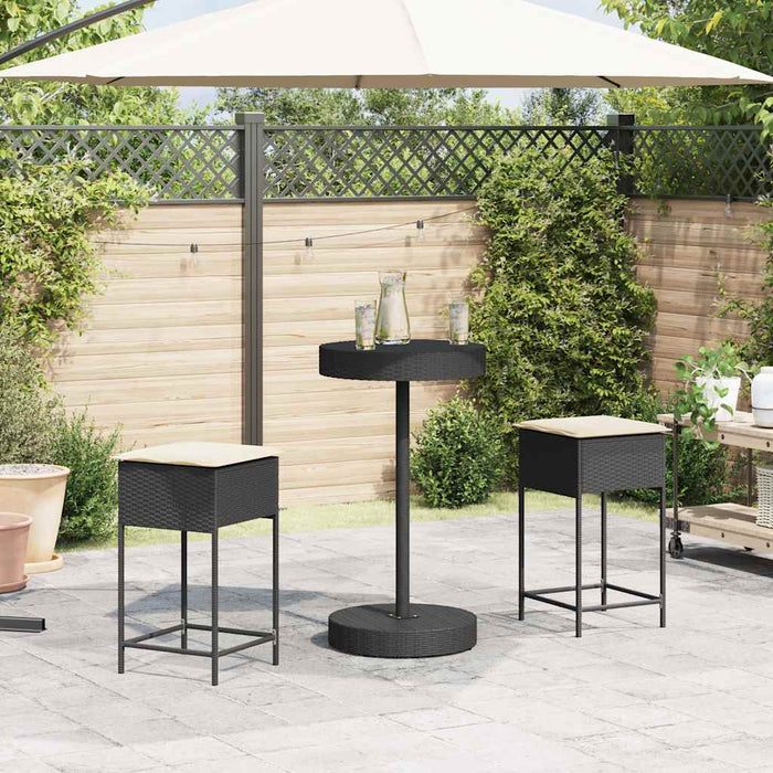 Set mobilier bar de grădină cu perne, 3 piese, negru, poliratan WALTI