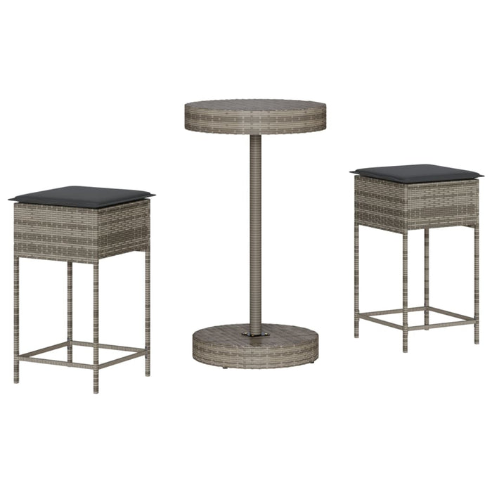 Set mobilier bar de grădină, cu perne, 3 piese, gri, poliratan - WALTI WALTI