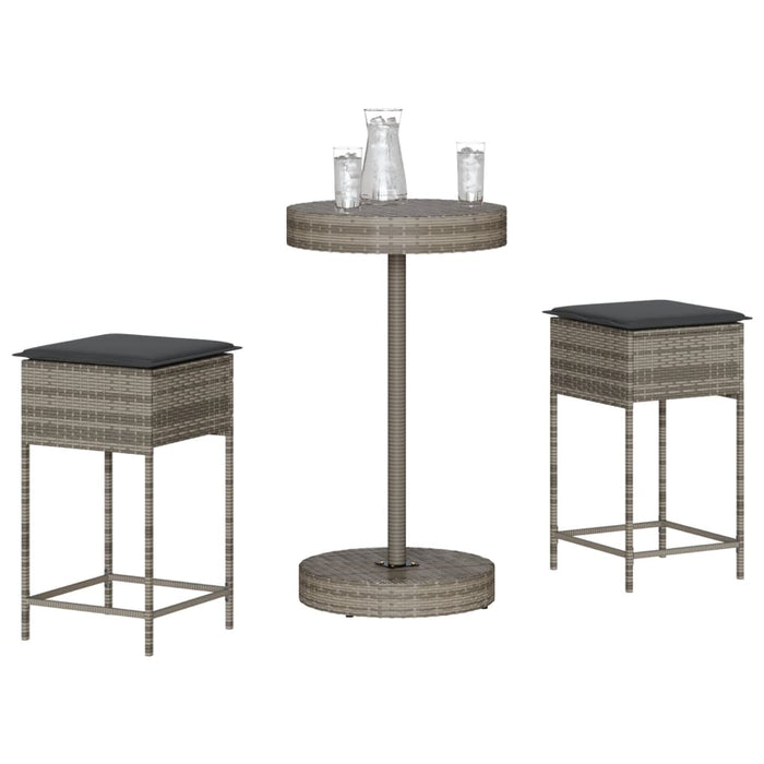Set mobilier bar de grădină, cu perne, 3 piese, gri, poliratan - WALTI WALTI