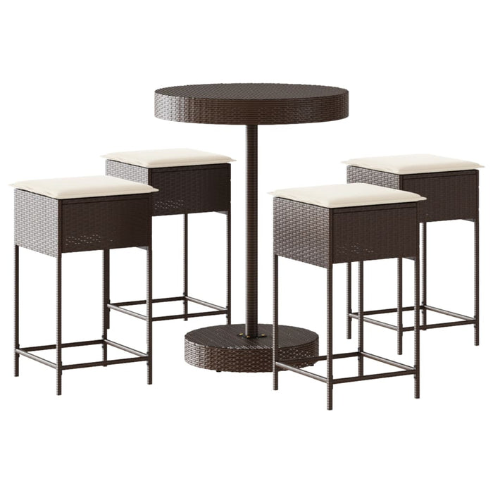 Set mobilier bar de grădină cu perne, 5 piese, maro, poliratan - WALTI WALTI