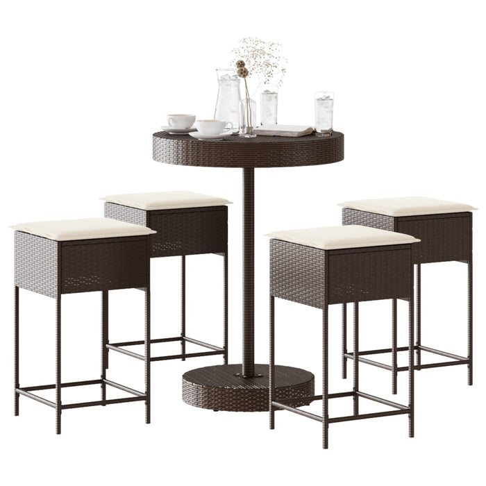 Set mobilier bar de grădină cu perne, 5 piese, maro, poliratan - WALTI WALTI
