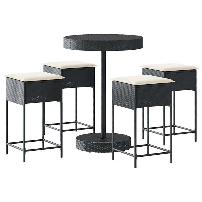 Set mobilier bar de grădină cu perne, 5 piese, negru, poliratan WALTI