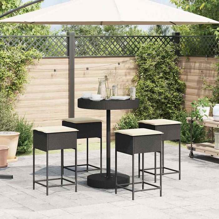 Set mobilier bar de grădină cu perne, 5 piese, negru, poliratan WALTI