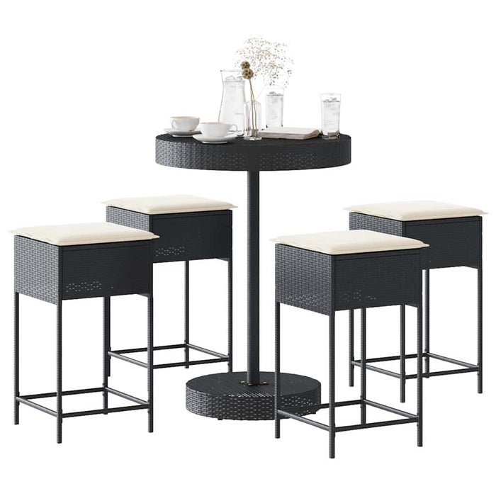 Set mobilier bar de grădină cu perne, 5 piese, negru, poliratan WALTI