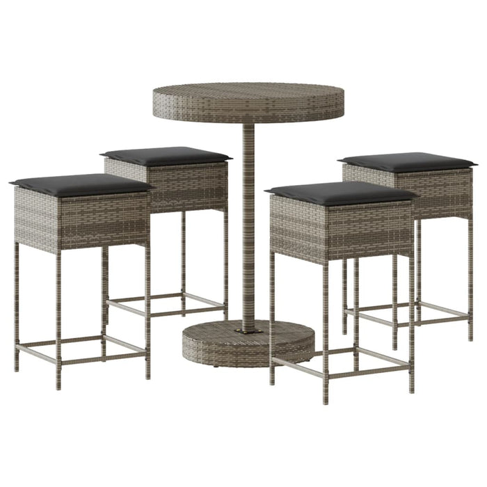 Set mobilier bar de grădină, cu perne, 5 piese, gri, poliratan - WALTI WALTI