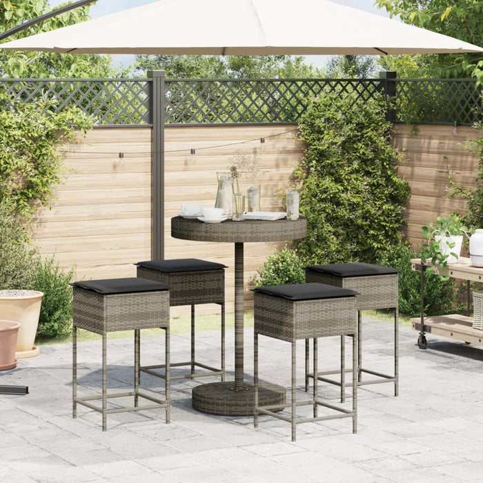 Set mobilier bar de grădină, cu perne, 5 piese, gri, poliratan - WALTI WALTI