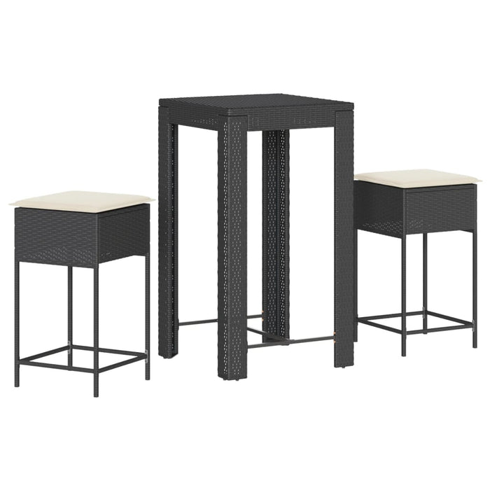 Set mobilier bar de grădină cu perne, 3 piese, negru, poliratan WALTI