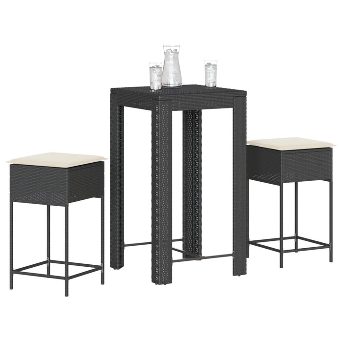 Set mobilier bar de grădină cu perne, 3 piese, negru, poliratan WALTI