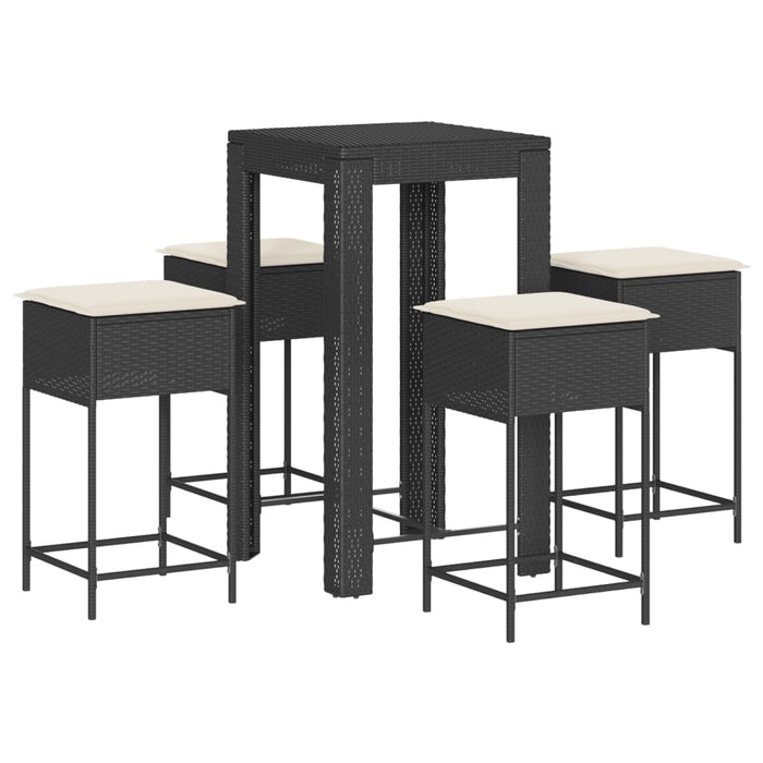 Set mobilier bar de grădină cu perne, 5 piese, negru, poliratan - WALTI WALTI