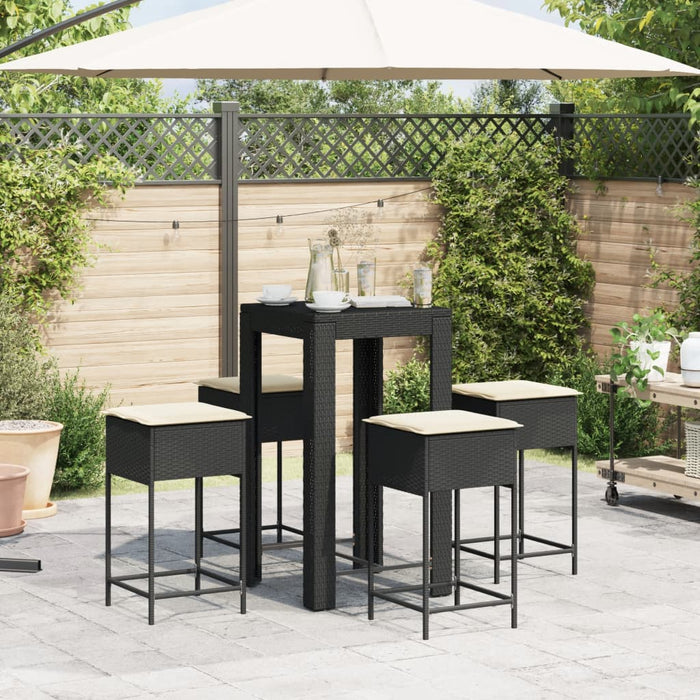 Set mobilier bar de grădină cu perne, 5 piese, negru, poliratan - WALTI WALTI