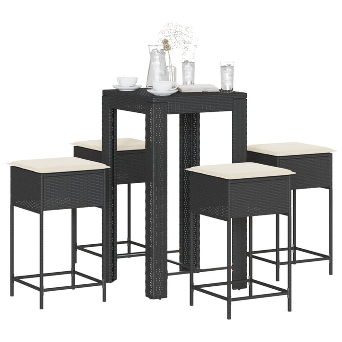 Set mobilier bar de grădină cu perne, 5 piese, negru, poliratan - WALTI WALTI