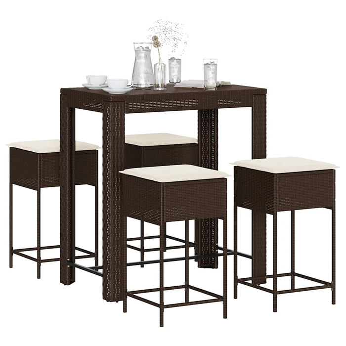 Set mobilier bar de grădină cu perne, 5 piese, maro, poliratan - WALTI WALTI