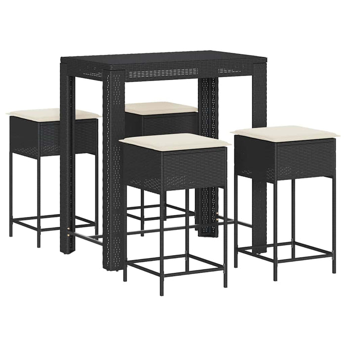 Set mobilier bar de grădină cu perne, 5 piese, negru, poliratan WALTI