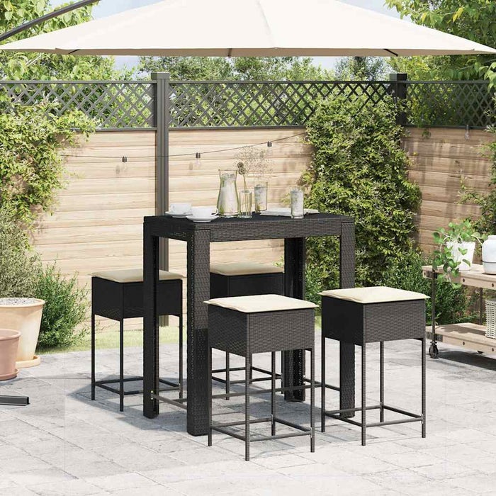 Set mobilier bar de grădină cu perne, 5 piese, negru, poliratan WALTI