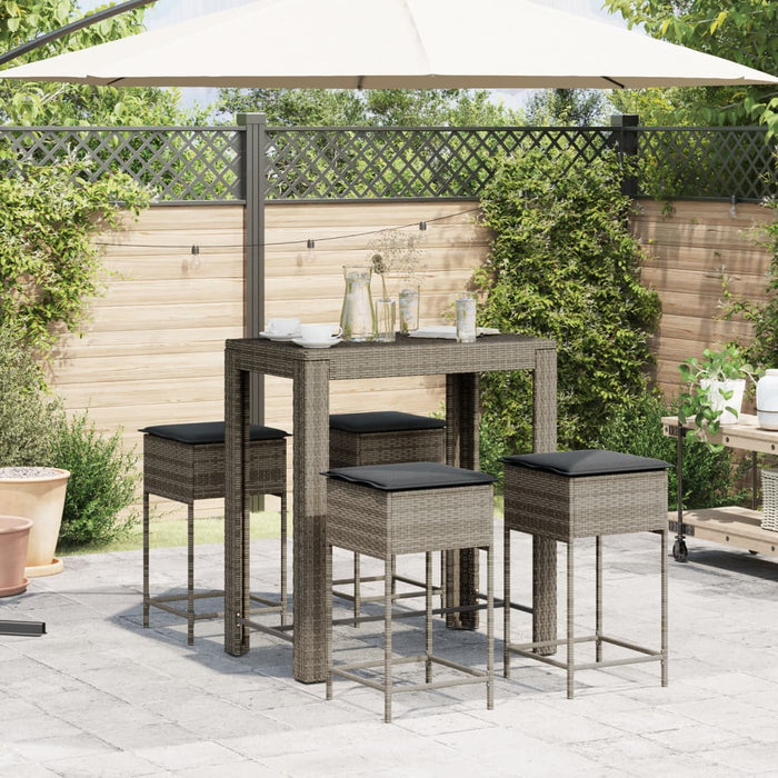 Set mobilier bar de grădină, cu perne, 5 piese, gri, poliratan - WALTI WALTI