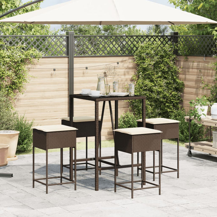 Set mobilier bar de grădină cu perne, 5 piese, maro, poliratan - WALTI WALTI