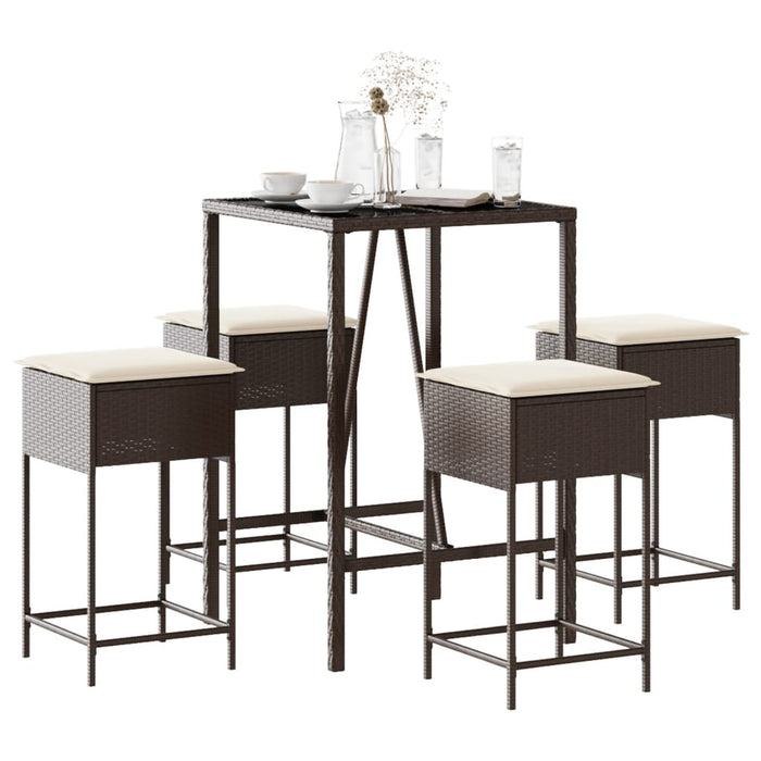 Set mobilier bar de grădină cu perne, 5 piese, maro, poliratan - WALTI WALTI