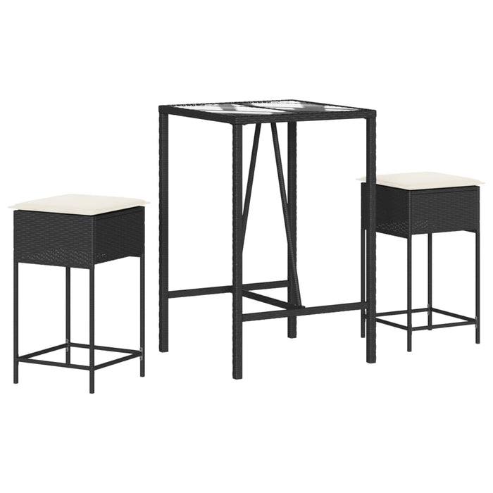 Set mobilier bar de grădină cu perne, 3 piese, negru, poliratan - WALTI WALTI