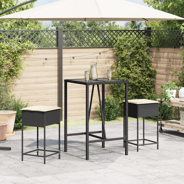 Set mobilier bar de grădină cu perne, 3 piese, negru, poliratan - WALTI WALTI