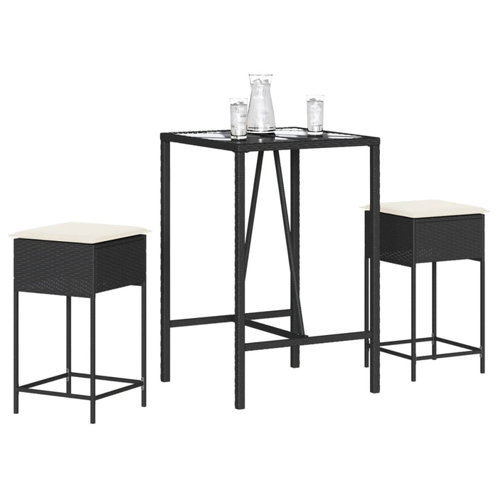 Set mobilier bar de grădină cu perne, 3 piese, negru, poliratan - WALTI WALTI