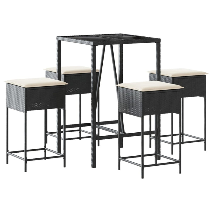 Set mobilier bar de grădină cu perne, 5 piese, negru, poliratan - WALTI WALTI