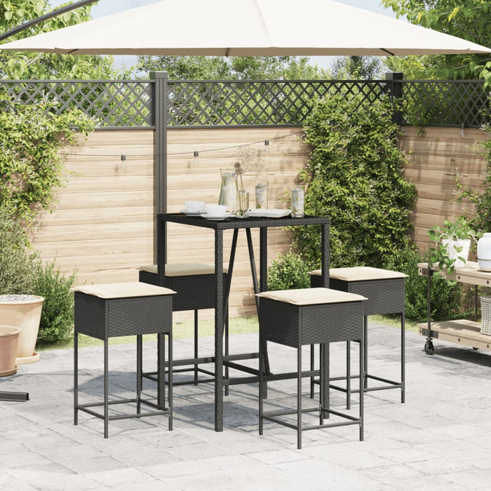Set mobilier bar de grădină cu perne, 5 piese, negru, poliratan - WALTI WALTI