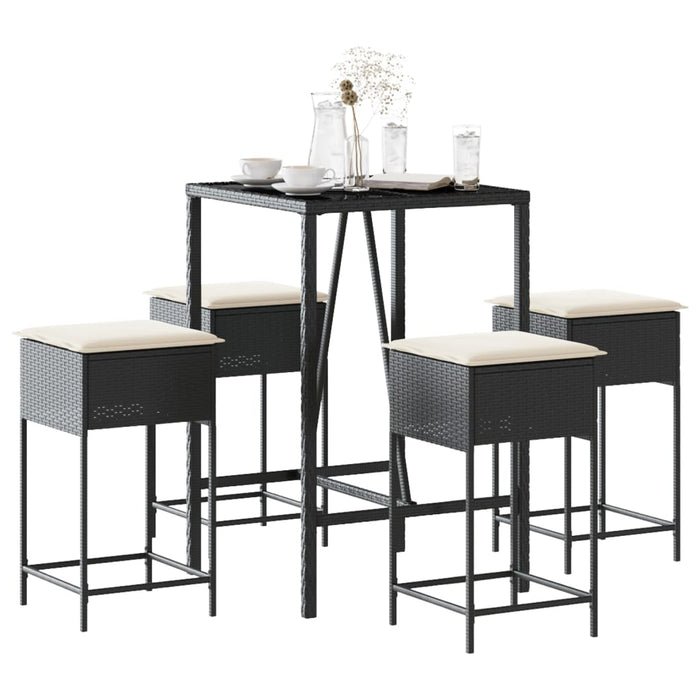 Set mobilier bar de grădină cu perne, 5 piese, negru, poliratan - WALTI WALTI